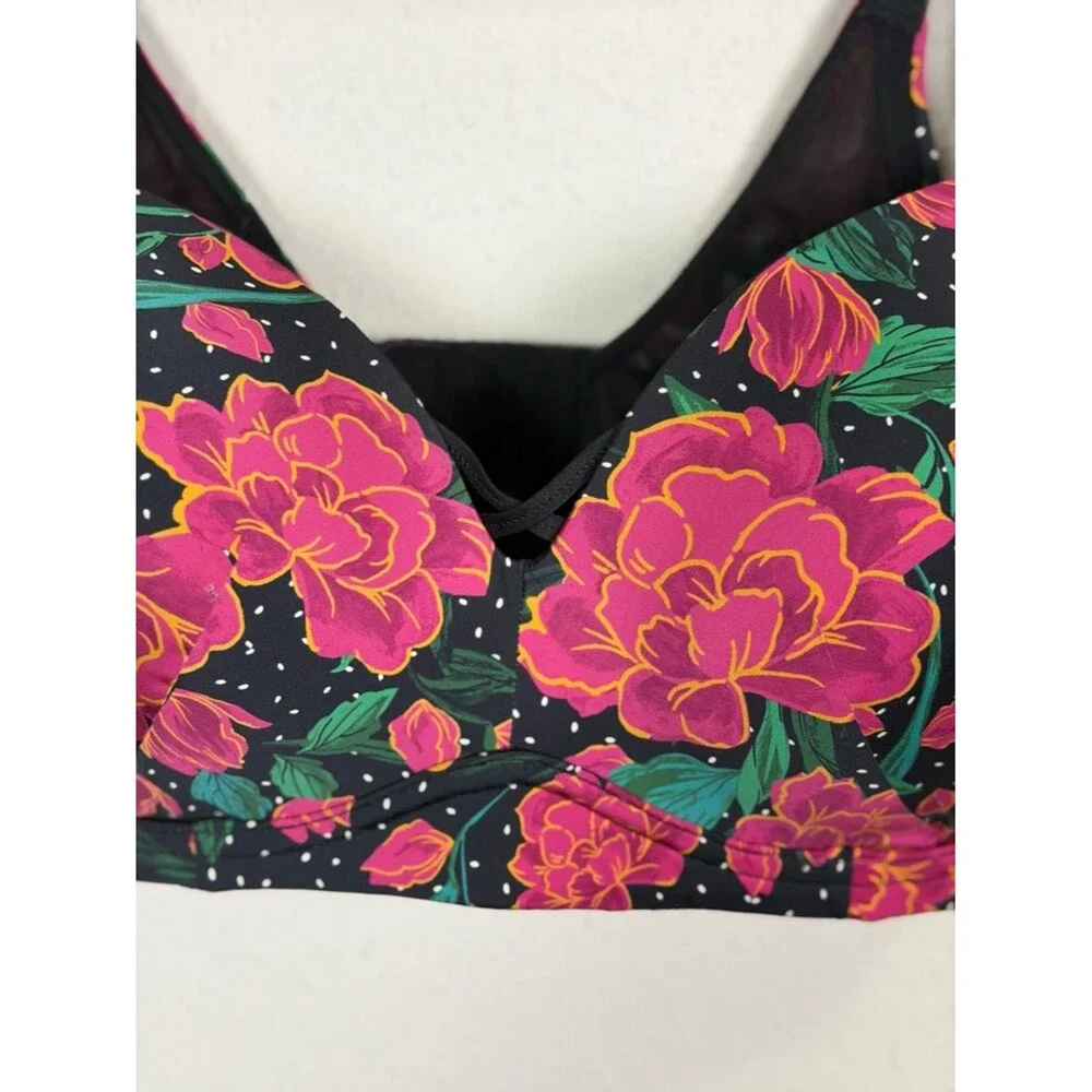 Torrid 40DDD Floral T-Shirt Bra Black Pink Full Coverage Underwire Plus Size
